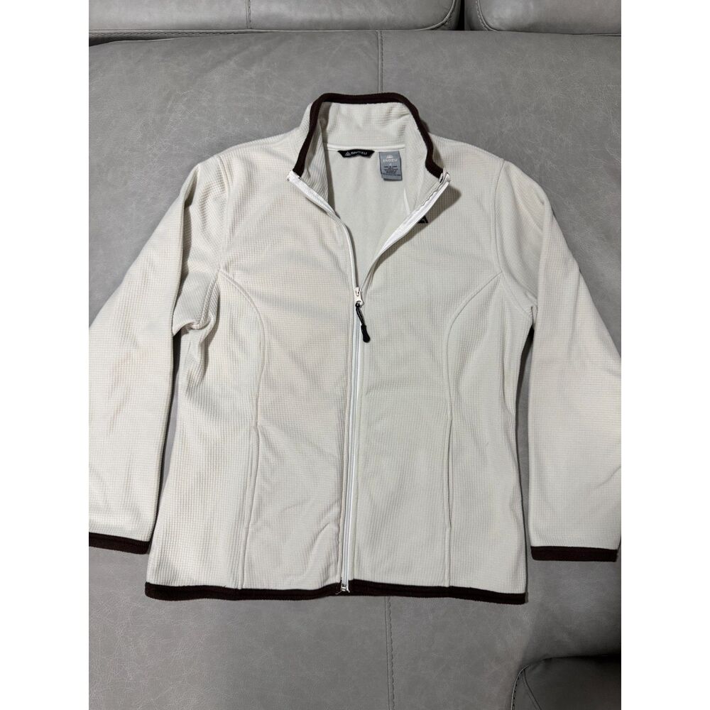 Snozu Full Zip Waffle Grid Fleece Jacket in Cream Off White XL